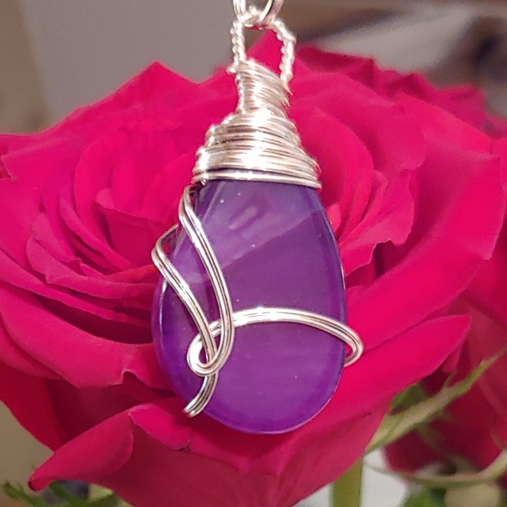 Silver & Purple Wire-Wrapped Handmade Necklace 20"